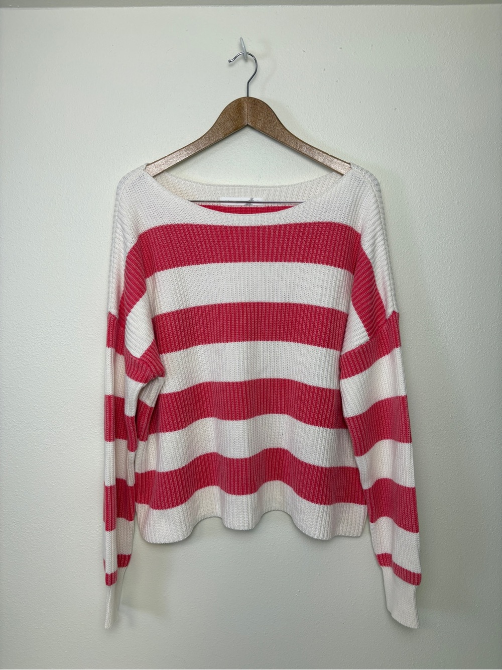 Altar'd State NWT Pink&White Striped Crewneck Sweater Cozy Fall Layers Oversized